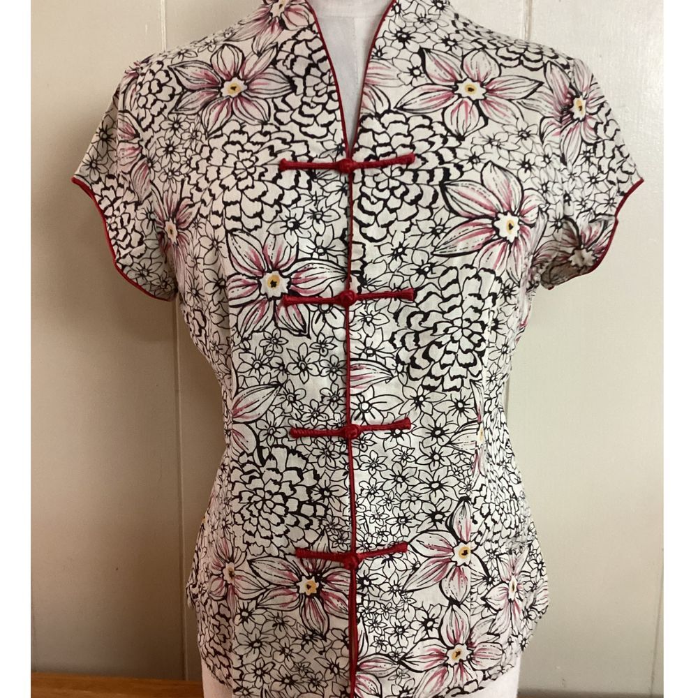 Chinese Top Womens Small Button Floral Print Cotton Rayon Blend‎